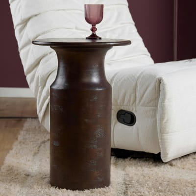 Table d'appoint ronde bois foncé pied colonne