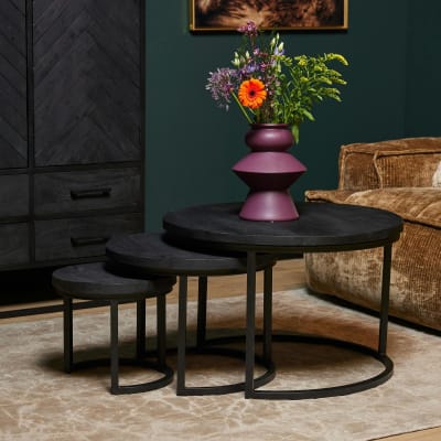 Tables gigognes de salon en bois noir (lot de 3)