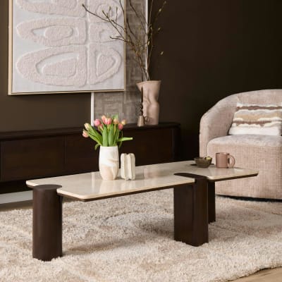 Table basse marbre et bois style puzzle