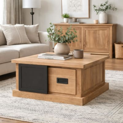 Table basse carrée industrielle avec rangements