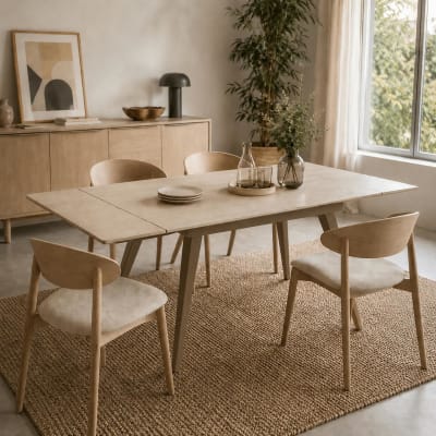 Table céramique extensible décor travertin 120-180 cm