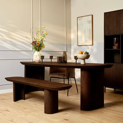 Banc de salle à manger bois foncé pieds courbes 280 cm