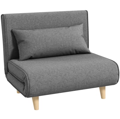 Fauteuil convertible gris en tissu lin polyester avec dossier réglable