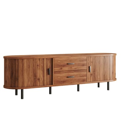 Meuble tv 150x40x55 cm avec portes coulissantes et 2 tiroirs, noyer