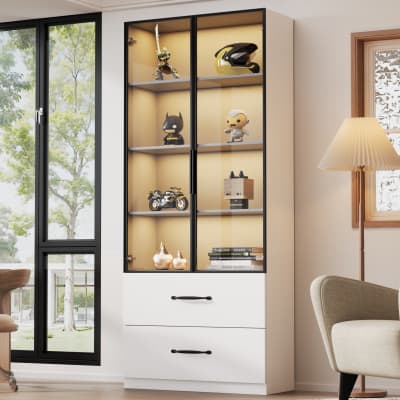 Vitrine led avec 2 tiroirs, 60 x 40 x 160 cm, blanche