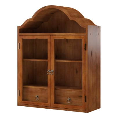 Armoire murale en bois brun, avec tiroirs et vitrine, 60x22x76.5 cm