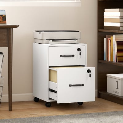 Caisson bureau mobile avec 2 tiroirs bois blanc