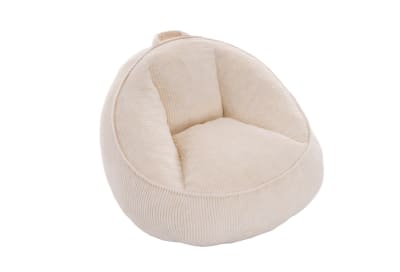 Fauteuil poire 1 place en velours polyester côtelé beige avec dossier