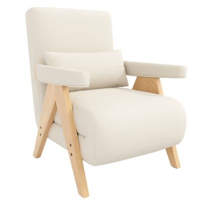 Fauteuil convertible en tissu aspect lin beige