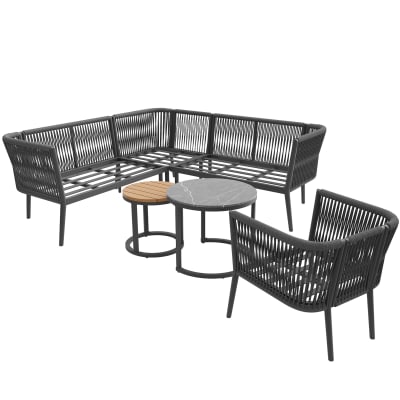Salon de jardin modulable 6 pièces en métal et olefine gris
