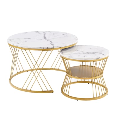 Lot de 2 tables basses gigognes blanc effet marbre
