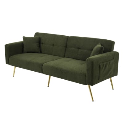 Canapé-lit en sherpa vert antique avec fonction lit