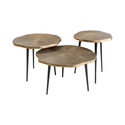 Lot de 3 tables basses en aluminium doré et en fer noir 57x37x60cm