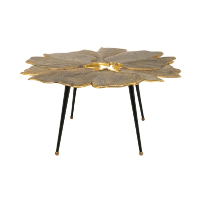 Table basse en aluminium doré et pieds en fer noirs 95x47x90cm