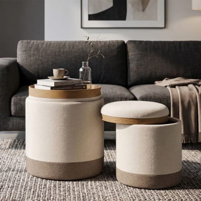 Paire de poufs de rangement de style nordique, ø 40x47-34x40 cm