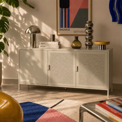 Buffet 3 portes métal beige sable 160cm