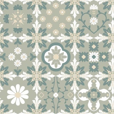 Papier peint carreaux rétro floraux 0,53 m × 10 m