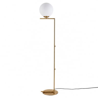 Lampadaire nordique doré, globe en verre blanc e27 ø22 cm