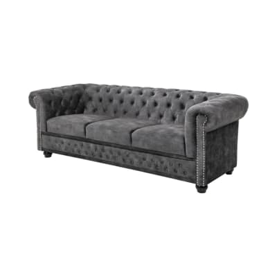 Canapé droit 3 places en velours de polyester gris foncé