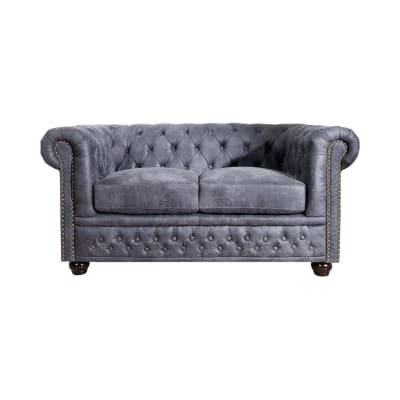 Canapé droit 2 places en microfibre de polyester gris bleuté