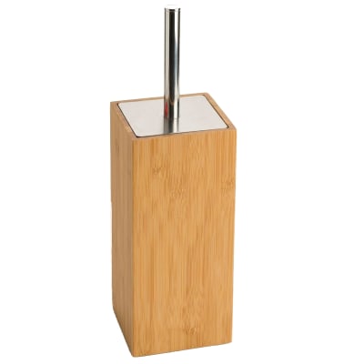 Brosse wc bambou, inox et brosse noire carrée 10x10x34cm