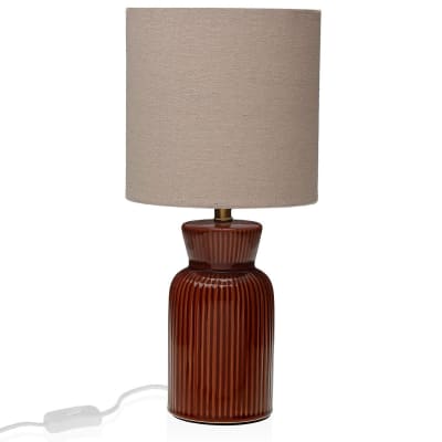 Lampe à poser en céramique marron et abat-jour gris 18x18x39cm