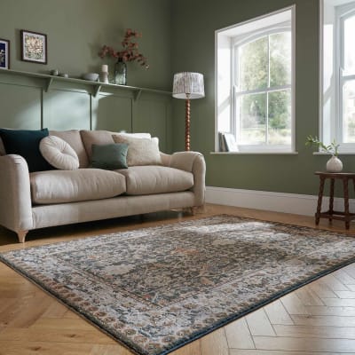Tapis vintage en polyester beige et vert 200x300cm