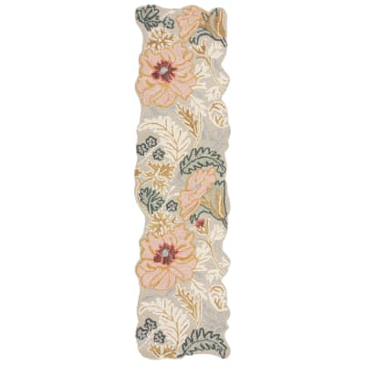 Tapis de couloir floral en laine multicolore à fond gris 60x230cm