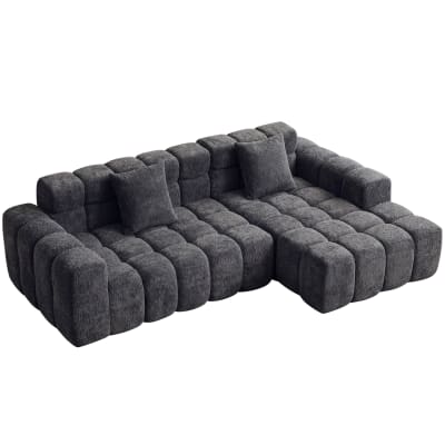 Canapé d’angle modulable en velours gris anthracite