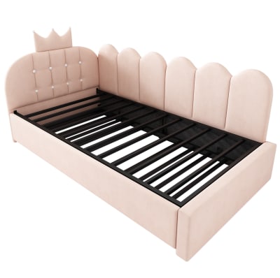 Lit de jour en velours polyester rose avec lit gigogne 90 x 200 cm