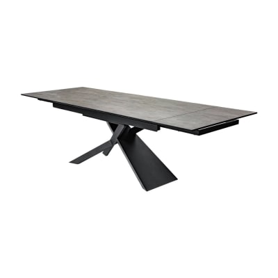 Table extensible en céramique noire, verre et fer noir 180x90cm