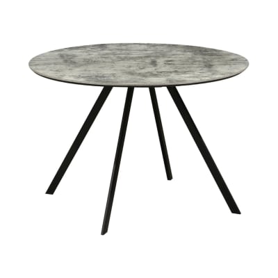 Table ronde effet pierre grise claire et pieds en fer noir d100cm