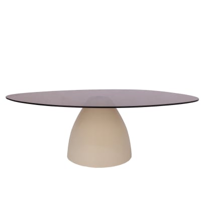 Table basse ovale en verre fumé et métal ivoire