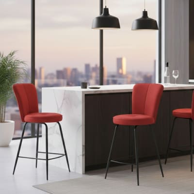Lot de 2 tabourets de bar tissu rouge pieds métal anthracite