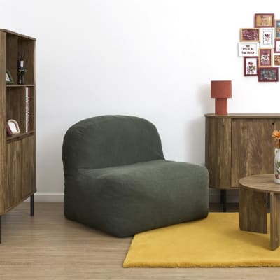 Chauffeuse lounge en mousse et tissu velours vert