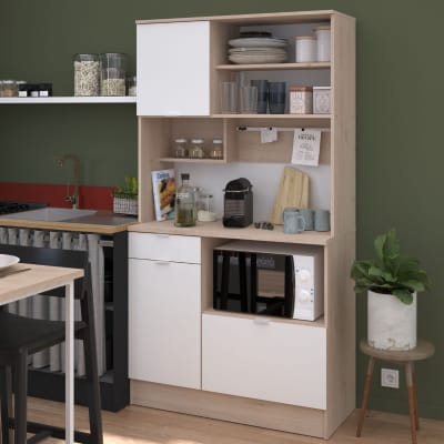 Buffet vaisselier multi rangements aspect bois et blanc