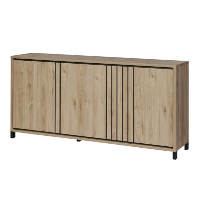 Buffet 4 portes 188cm aspect bois détail déco lignes verticales noires