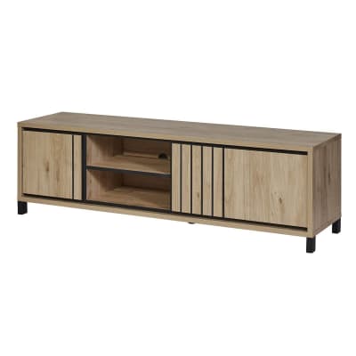 Meuble tv 170cm aspect bois détail déco lignes verticales noires