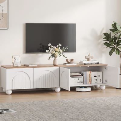 Meuble tv avec 4 compartiments et 6 pieds métalliques pour tv 80''