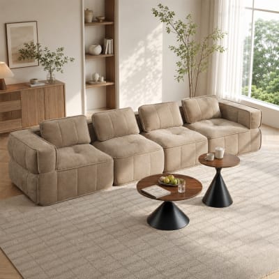 Grand canapé modulaire 4 places en mousse hd 32d, sable