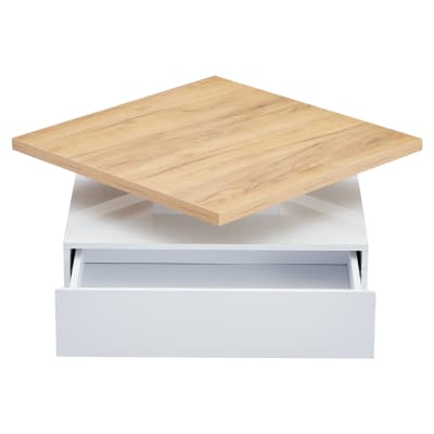 Table basse avec plateau pivotant 360° et meuble de rangement