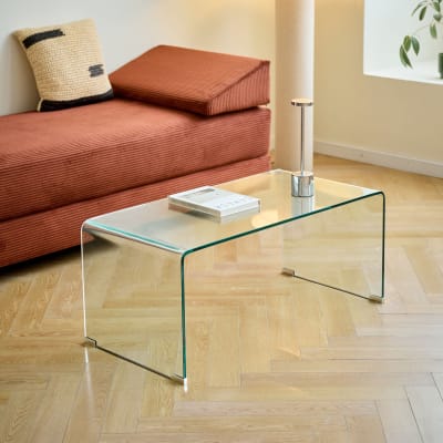 Table basse rectangulaire en verre trempé transparent