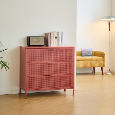 Commode 3 tiroirs en métal terracotta