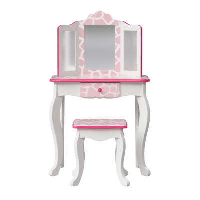 Coiffeuse enfant en bois rose et blanc