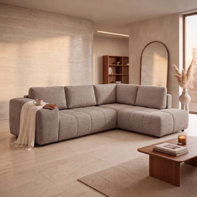 Canapé d'angle convertible en tissu taupe - angle droit
