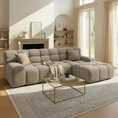 Canapé d'angle tissu bouclette beige foncé - angle droit