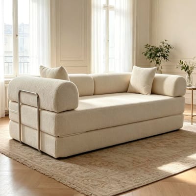 Canapé 3 places convertible et modulable tissu bouclette crème