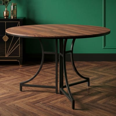 Table ronde pliante gain de place ø100cm métal noir et bois noisette