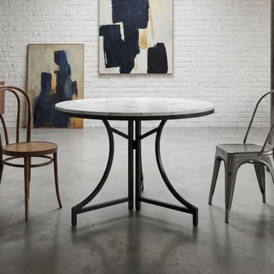 Table ronde pliante gain de place ø80cm métal noir et effet marbre