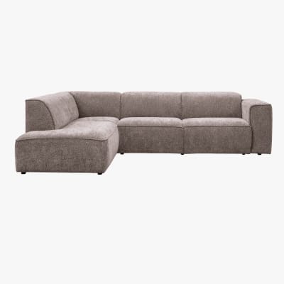 Canapé d'angle en tissu taupe avec détail métal noir - angle gauche